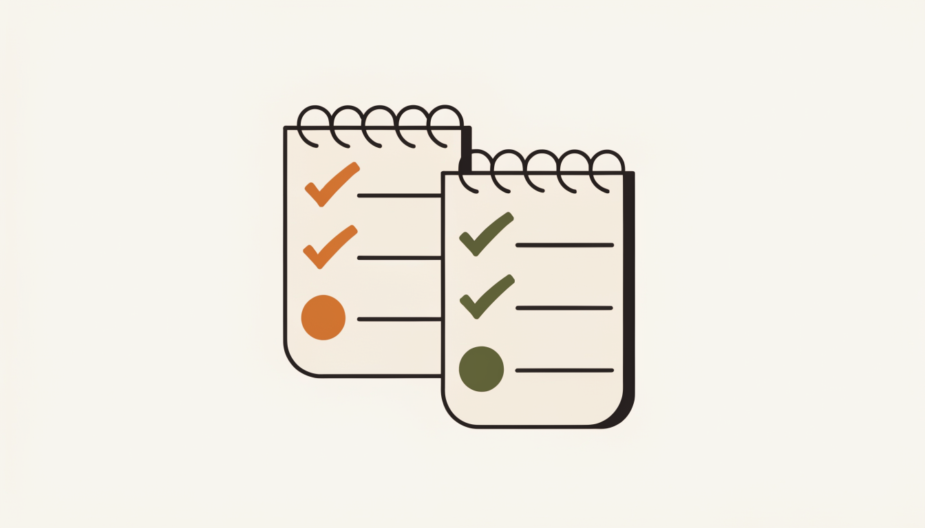 Illustratie van twee overlappende checklists als symbool voor de vergelijking tussen twee productiviteitsgoeroes