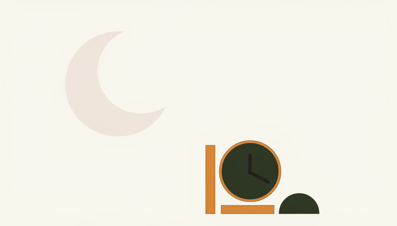 Illustratie van een halve maan met een klok als symbool voor een uur eerder gaan slapen