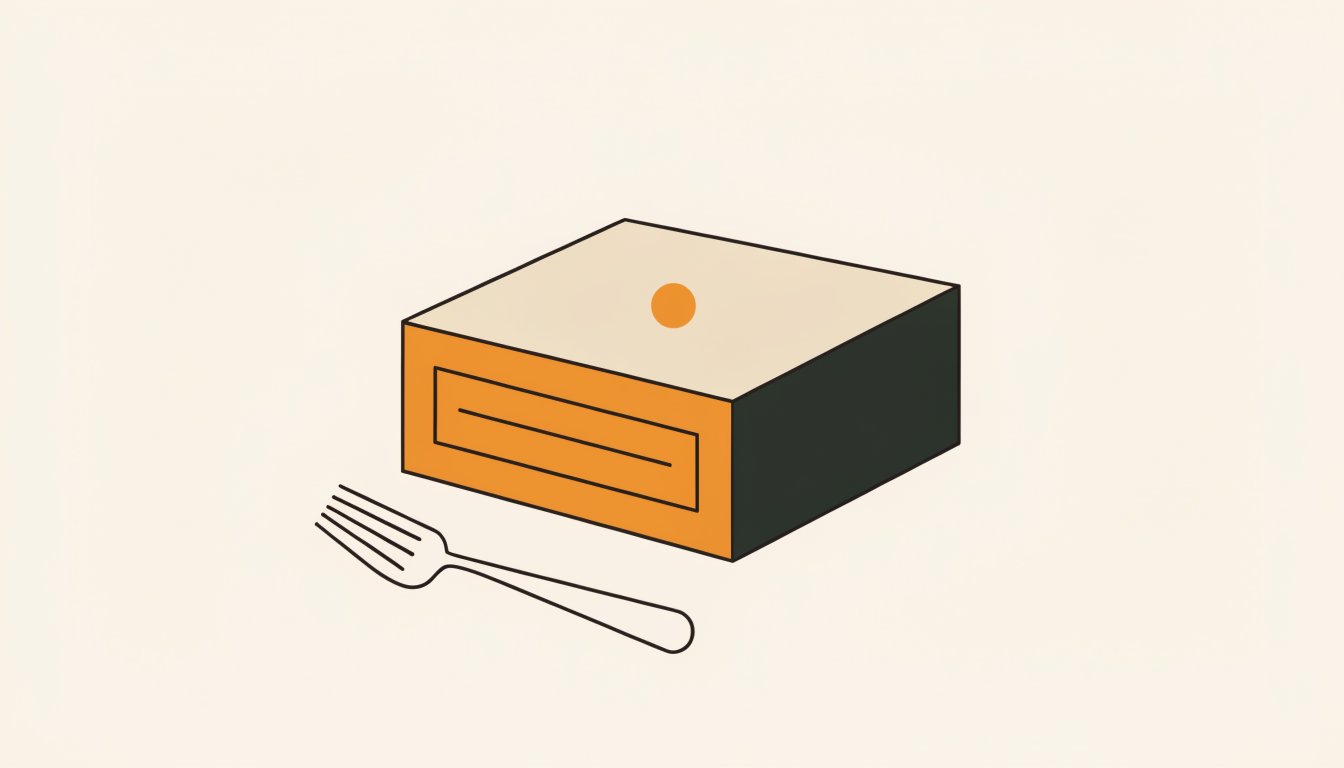 Illustratie van een maaltijdbox met vork als symbool voor tijd besparen door maaltijden voor te bereiden