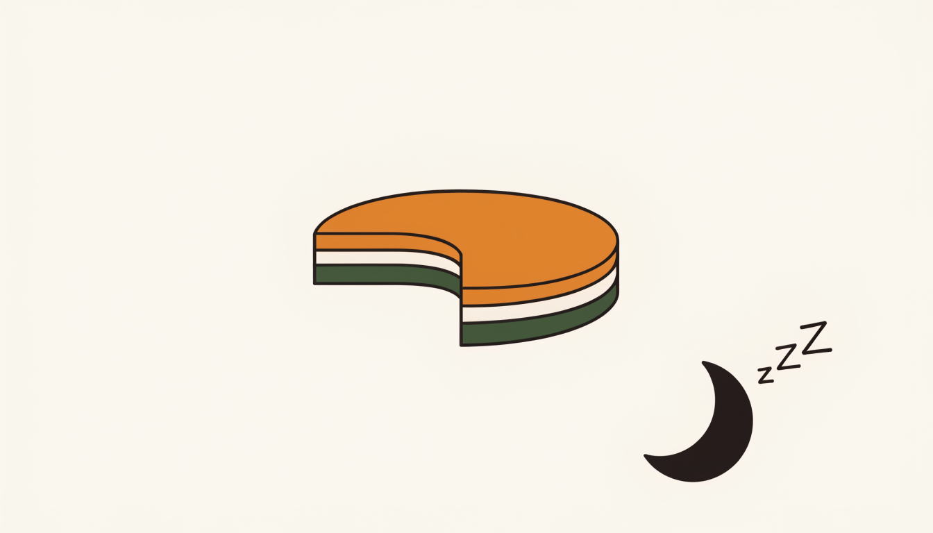 Illustratie van een boterham naast een halve maan als symbool voor de after lunch dip en een powernap