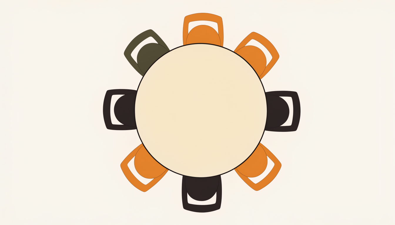 Illustratie van een ronde tafel met stoelen eromheen als symbool voor effectief vergaderen