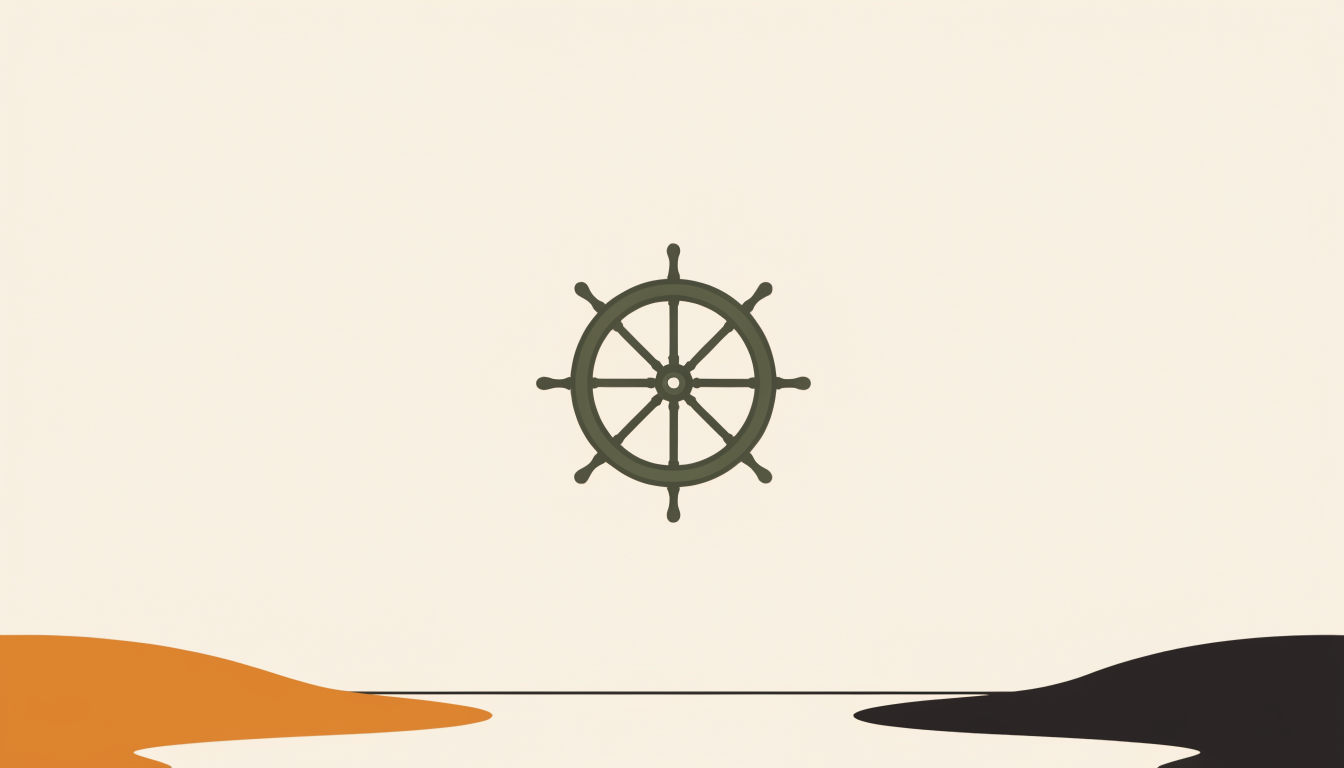 Illustratie van een stuurwiel boven een horizon als symbool voor regie en overzicht