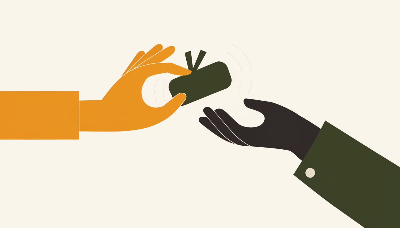 Illustratie van een hand die een cadeau aanbiedt als symbool voor iemand iets toewensen
