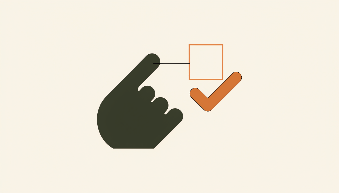 Illustratie van een hand die een taak aanraakt en meteen afrondt als symbool voor aanraken is afmaken